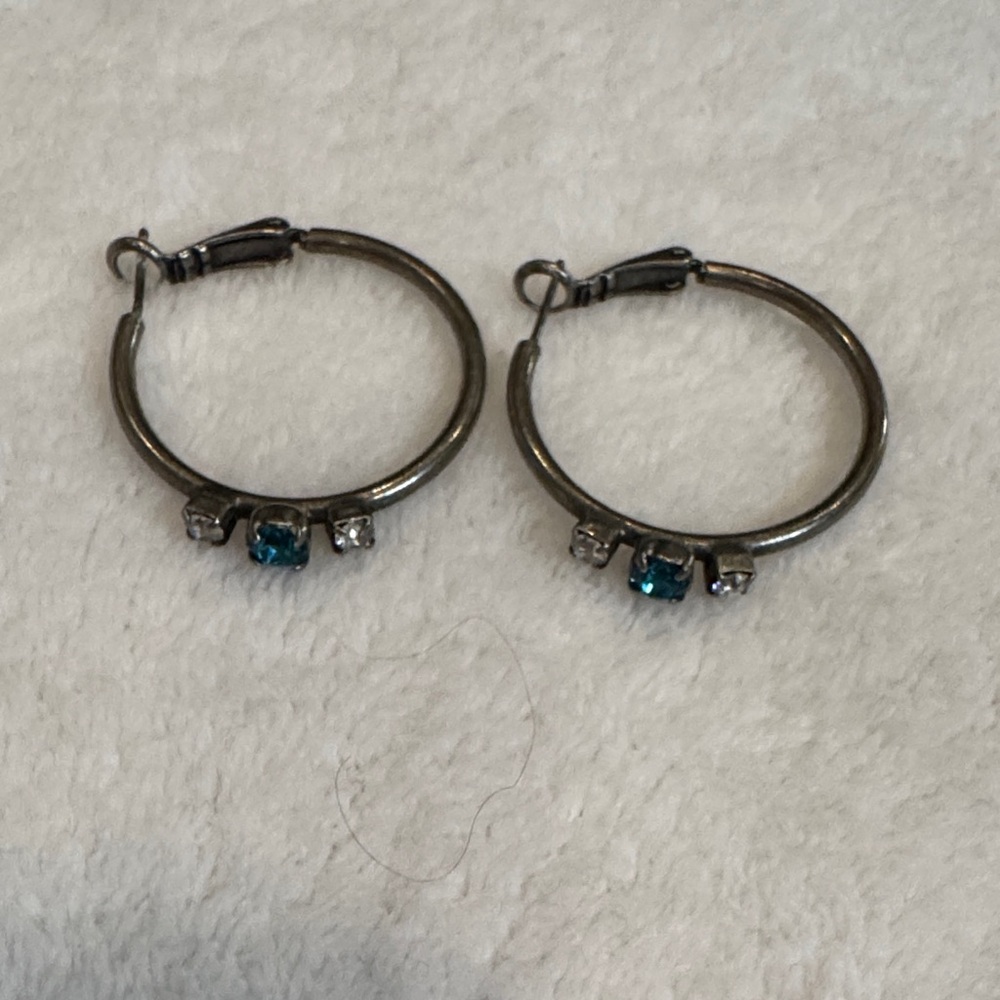 Elegant Silver Hoop Earrings with Blue Accents